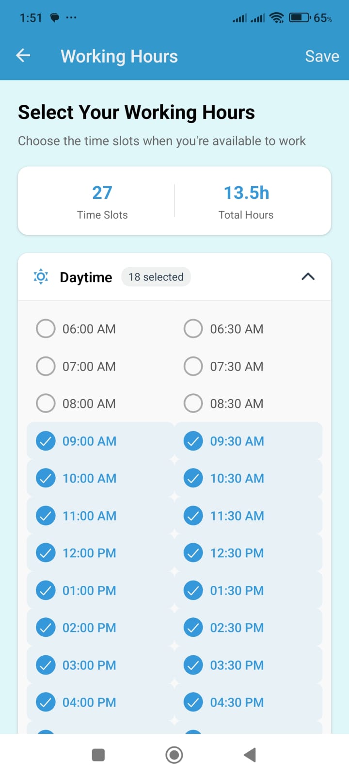 Working Hours Configuration